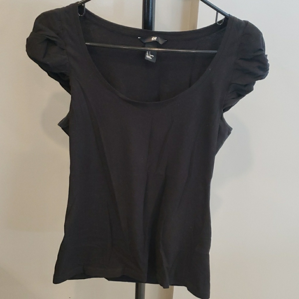 Womens top, black, size small, H&M, knot sleeves